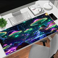 Tapis de souris champignon fantaisie, grand tapis de bureau étendu Blacklight Gaming, réactif UV long