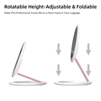 Miroir de maquillage LED intelligent rond pliable en plastique de table de chevet de voyage avec cadre portable multifonction