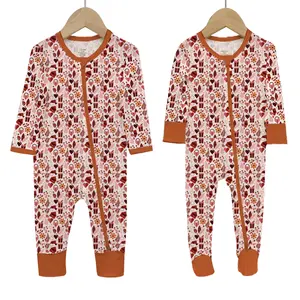 Each European And American Bamboo Fiber Baby Long-Sleeved Pajamas Valentine's Day Print Baby Romper Baby Crawling Clothes