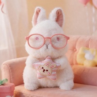 Boneka Kelinci Salju Mia Custom Fluffy dengan Kacamata, Bib Lucu, Pita, Boneka Kelinci Kawaii, Mainan Hewan Lembut