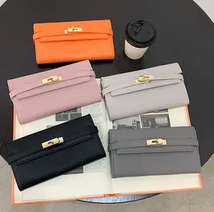 Nieuwe Dames Lange Triple Fold Flip Wallets Pu Portemonnee Dames Kaarthouder Contant Envelop Zak Handtassen Portemonnee