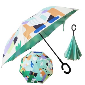 Ombrello da Golf Invertito a Doppio Strato con Stampa a Colori, Apertura Manuale, Tessuto Pongee Resistente ai Raggi UV, Ideale per la <span class=keywords><strong>Pioggia</strong></span> - Product Image 1