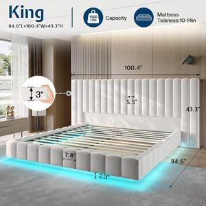 เตียงพร้อมไฟ LED จากโรงงานขายส่ง หัวเตียงขนาดใหญ่ ดีไซน์ทันสมัย หุ้มกำมะหยี่ แบบลอยตัว เป็นมิตรกับสิ่งแวดล้อม ทนทาน พร้อมที่เก็บของ - Product Image 2