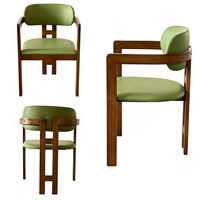 Ensemble de table et chaises de salle à manger en bois commercial, 2/4/6 places, mobilier de café avec chaises rembourrées vertes pour restaurant, café