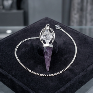 Amethyst Faceted Triangle Pendulum With Merkaba Crystal For Necklace Making - Product Image 2