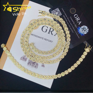 Collar <span class=keywords><strong>de</strong></span> Hip Hop chapado en oro y plata 925, 6,8 MM <span class=keywords><strong>de</strong></span> ancho, <span class=keywords><strong>tejido</strong></span> artesanal, moissanita, <span class=keywords><strong>cadena</strong></span> <span class=keywords><strong>de</strong></span> eslabones cubanos, probador <span class=keywords><strong>de</strong></span> diamantes - Product Image 1