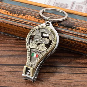 Custom Italy Piazza Tourist Souvenir Nail Clipper Keyring Vintage Rome The Roman Colosseum Bottle Opener Nail Clipper keychain