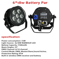 Lumière extérieure 6*18w RGBWA + UV 6in1 Led Club Light DMX App Remote Alimenté Uplights Batterie Sans Fil Stage Lights Pour Dj