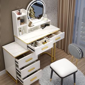 공장 직접 중국 럭셔리 현대 타원형 거울 5 개의 넓은 서랍 골드 악센트 핸들 화장대 - Product Image 3