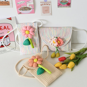 Cute Woven Flower Crossbody Bag 7 Inch Magnetic Buckle Portable Summer Beach Shoulder Bag For Women - Product Image 2