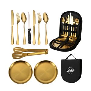 Ensemble de couverts de camping et pique-nique réutilisables et portables, cadeau promotionnel, couteau à steak, fourchette, cuillère, ensemble de couverts - Product Image 2