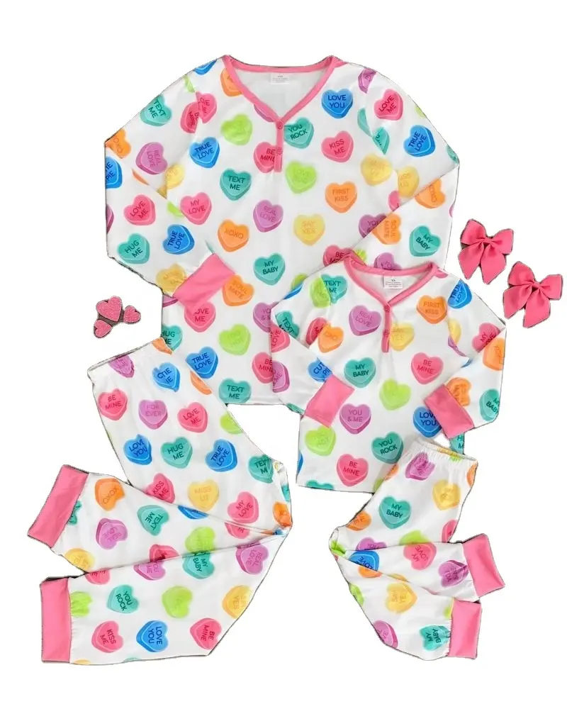 Conjunto de pijama de dos piezas para mamá y yo, ropa de dormir de San Valentín para bebé y niña, gran oferta