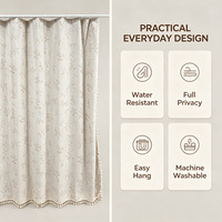 Rideau de douche à pompons superposés, tissu texturé imperméable, beige, maximaliste, 180x180cm, crochets décoratifs pour salle de bain