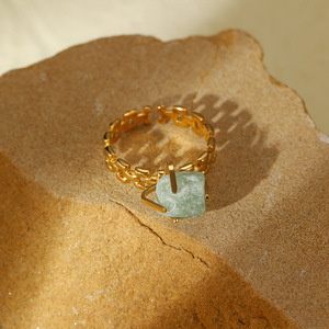 Bagues ouvertes réglables en acier inoxydable pour femmes avec pierre naturelle plaqué or 18 carats cadeau de fiançailles étanche - Product Image 4