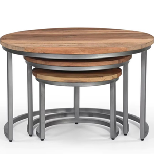 Juego de mesas de centro redondas de hierro/madera, juego de 3, muebles de sala de estar, colección a precio de mayoreo - Product Image 1