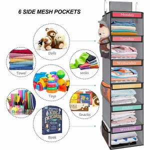 6-Shelf Weekly Hanging Closet Organizer for Kids with 6 Side Pockets Weekday Kids Clothes Organizers - Product Image 6