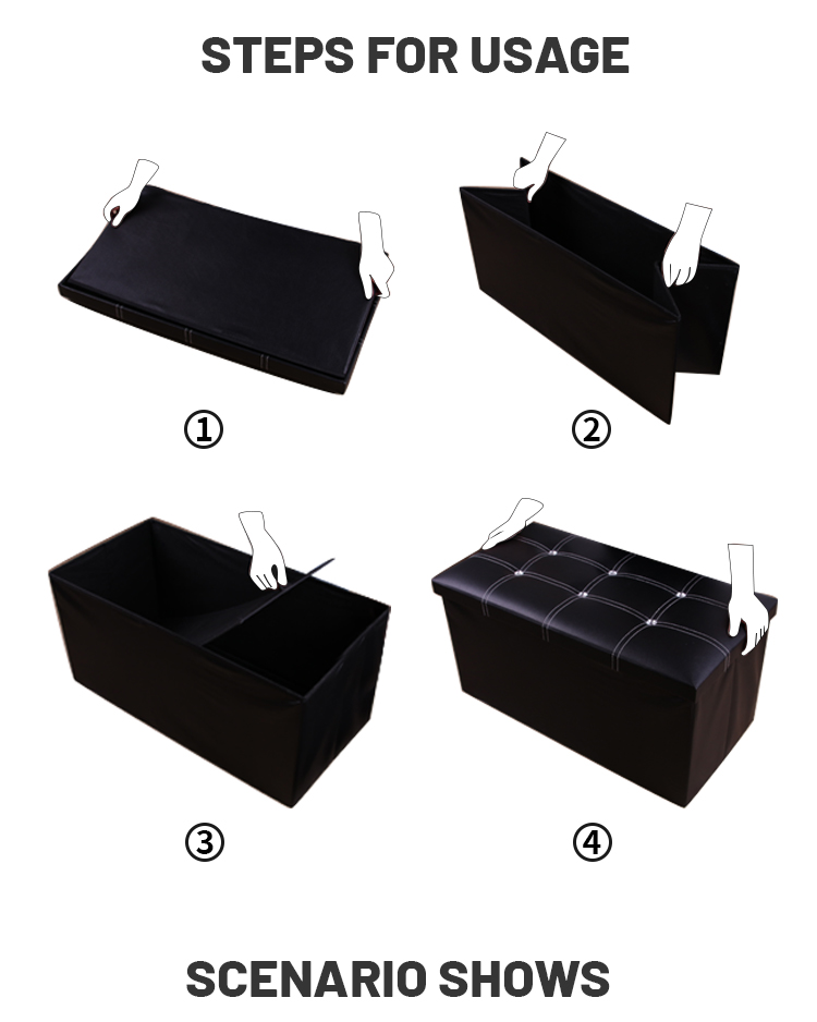 Rhinestones Customized Upholstered Chair Foldable Square Storage Stool Of Bedroom Leather Ottoman