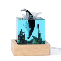 Sculpture en résine artisanale personnalisée, dauphin, baleine, océan, cube, lumière LED, veilleuse, décoration de bureau, ornement, cadeau pour la maison ou le bureau
