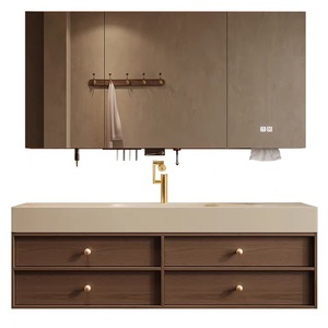 Ensemble <span class=keywords><strong>de</strong></span> meuble-lavabo <span class=keywords><strong>de</strong></span> <span class=keywords><strong>salle</strong></span> <span class=keywords><strong>de</strong></span> <span class=keywords><strong>bain</strong></span> <span class=keywords><strong>de</strong></span> style mi-siècle personnalisé avec lavabo intégré, meuble-vasque et armoire pour lavabo. - Product Image 5