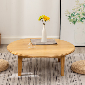 Table basse ronde en bois 60x60 70x70 80x80, style japonais, pour salon ou balcon - Product Image 2