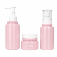 Ensemble de soins de la peau en PET rose : flacon pulvérisateur rechargeable, pompe airless, pot à crème, pour toner, démaquillant, masque facial, emballage de voyage