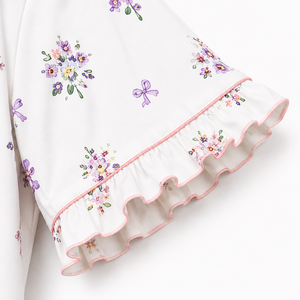 Ensemble de pyjama en satin de soie à imprimé floral pour femme, manches courtes, boutonnage frontal, deux pièces, avec cordon de serrage, été-automne, vente en gros - Product Image 3