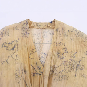 Blusa de Verano con Estampado Floral, Cuello en V, Versátil, Transpirable, de Manga Larga, Estilo Vintage - Product Image 3
