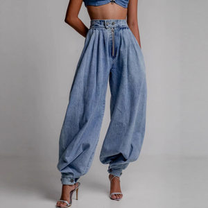 Pantalon en jean <span class=keywords><strong>cargo</strong></span> <span class=keywords><strong>Y2K</strong></span> décontracté pour femme, taille haute, ample, respirant, avec fermeture éclair et revers, style streetwear, tendance été, OEM ODM - Product Image 1