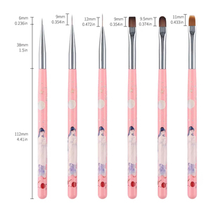 Luxury Multi Size Metal Handle Nail Brush <b>Set</b> Flat Liner Tip Precise <b>Crimped</b> Nylon Watercolor Nail Art Wholesale OEM ODM - Product Image 2