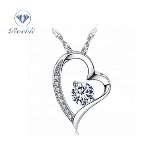 Ciondolo a Forma di Cuore in Lega e Cristallo, Pendente Cuore con Zirconi per <span class=keywords><strong>Donna</strong></span>, <span class=keywords><strong>Regalo</strong></span> di Nozze e Compleanno, Collana in Argento - Product Image 1