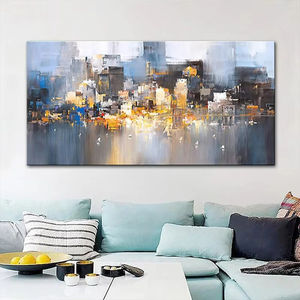 Paisaje urbano abstracto Skyline decoración del hogar <span class=keywords><strong>lienzo</strong></span> pintado a mano pintura al óleo <span class=keywords><strong>cuadros</strong></span> arte de pared ilustraciones - Product Image 1