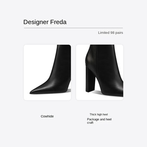 Faberuca 2024 autunno inverno eleganti stivali neri con <span class=keywords><strong>tacco</strong></span> <span class=keywords><strong>alto</strong></span> in vera pelle con chiusura Slip-On modello solido Top da donna - Product Image 4