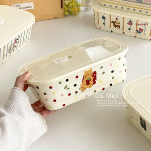 Carino Contenitore per Pranzo in Ceramica con Coperchio e Scomparti, Adatto al Microonde per Pasti Leggeri da Ufficio, Sicuro per Alimenti - Product Image 3