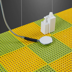 Anti Slip Interlocking Floor Mat Square Plastic Bathroom Kitchen Waterproof Home Use Geometric Pattern White Gray - Product Image 2