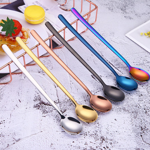 Cucchiaio a manico lungo Premium da 7.8 pollici cucchiaino ghiacciato in acciaio inossidabile per mescolare Cocktail mescolando frappè al caffè bevanda fredda - Product Image 5
