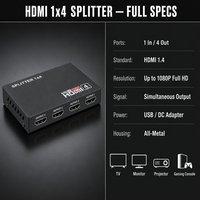 HDMI Ayırıcı 1 giriş 4 çıkış 1080P Full HD 1x4 HDTV Monitör Projektör XBOX için Video Dağıtım Amplifikatörü
