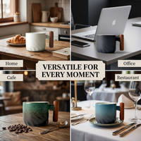 Tasses à café expresso en céramique avec poignée en bois créative de haute qualité, logo personnalisé Kingze, 150 ml