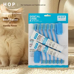 Juego de cepillos de dientes de plástico de dos cabezas para mascotas con cubierta para los dedos Suministros de limpieza para perros y gatos que incluyen pasta de dientes para higiene bucal de mascotas - Product Image 4