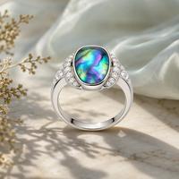 Bague Vintage en Coquille d'Abalone Naturelle, Argent 925, Cabochon Ovale Paua, Zircon Cubique Pavé, Bijoux pour Femme, Cadeau d'Anniversaire