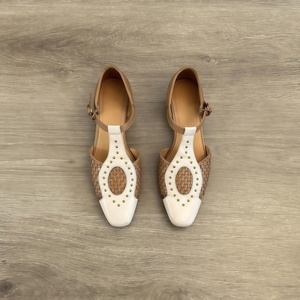 Sandales romaines Baotou rétro en cuir de vachette de luxe, faites à la main, tressées, à talon épais, bout carré et bride à boucle pour <span class=keywords><strong>femme</strong></span> - Product Image 1