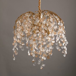 French-style Light Luxury All-Copper Leaf Glass LED <b>Branch</b> Chandelier Designer Art High-End <b>Lighting</b> Fixture for Dining Room - Product Image 6