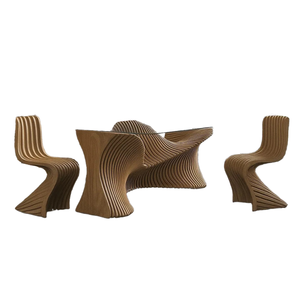 Table à manger rectangulaire contemporaine de luxe en érable paramétrique, artistique et organique, avec plateau en verre ondulé, mobilier de maison massif sur mesure - Product Image 3