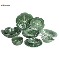 Vaisselle en céramique jetable à motif de choux verts, vente en gros directe d'usine à prix abordable, ensemble de 4 pièces : assiettes et bols en forme de pétales