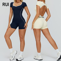RUIQUWIN 2026 Combinaison courte de yoga dos nu personnalisée pour femme en Spandex/Nylon, extensible dans les quatre sens, sans couture, col rond, respirante, séchage rapide