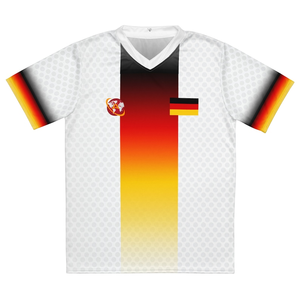 Maglia Sportiva della Germania – Maglietta da Calcio Bianca con Striscia Verticale Tricolore della Bandiera - Product Image 1
