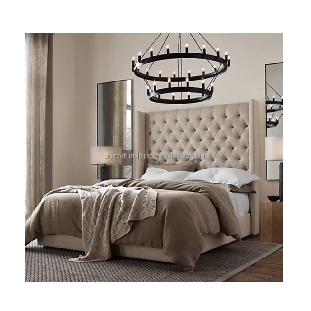 समकालीन बेडरूम फर्नीचर राजा आकार सनी कपड़े गुच्छेदार फ्रेंच डिजाइन बिस्तर