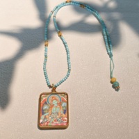 Collier de créateur en turquoise naturelle, bijoux de mode perlés, pendentif Bouddha Thangka, cadeau bouddhiste pour femme