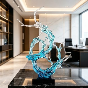 P013 Résine époxy transparente haute pureté pour statues, forme d'anneau <span class=keywords><strong>Aqua</strong></span> torsadé, style Liuli, décoration pour salle de conférence et salle d'exposition commerciale - Product Image 1