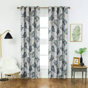 遮光现成的窗帘与热带植物打印设计的所有季节热绝缘的客厅