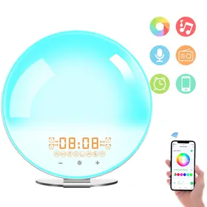 Nuevo Wifi Smart Voice Alarm Clock APP Control remoto Cambio de color colorido Amanecer Puesta de sol Wake Sleep Led Night Light